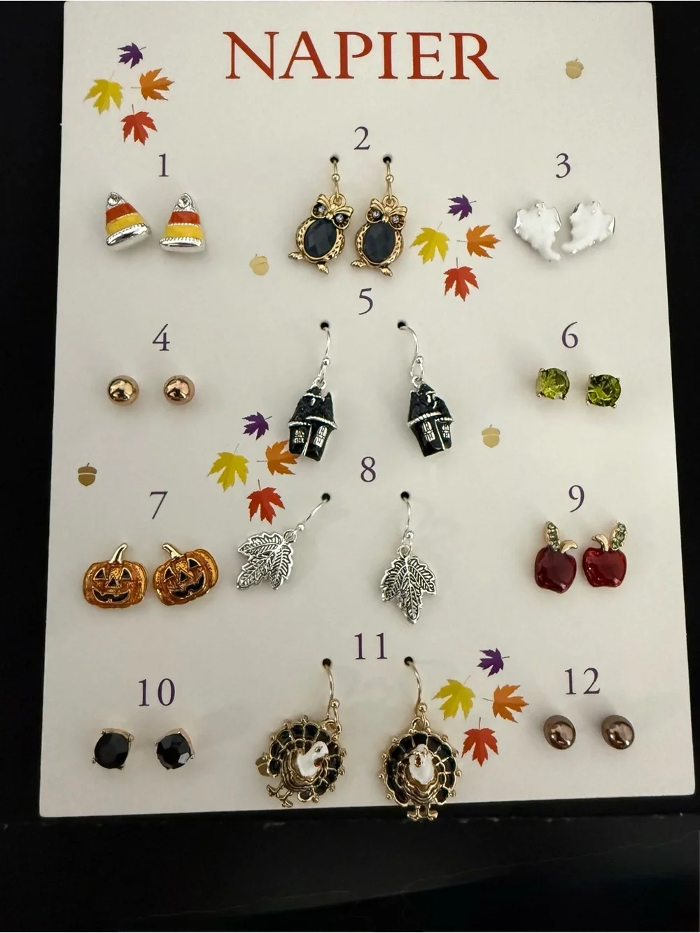 Napier Seasonal Assorted Earrings in Black, Gold, Red, Orange, Green, Silver